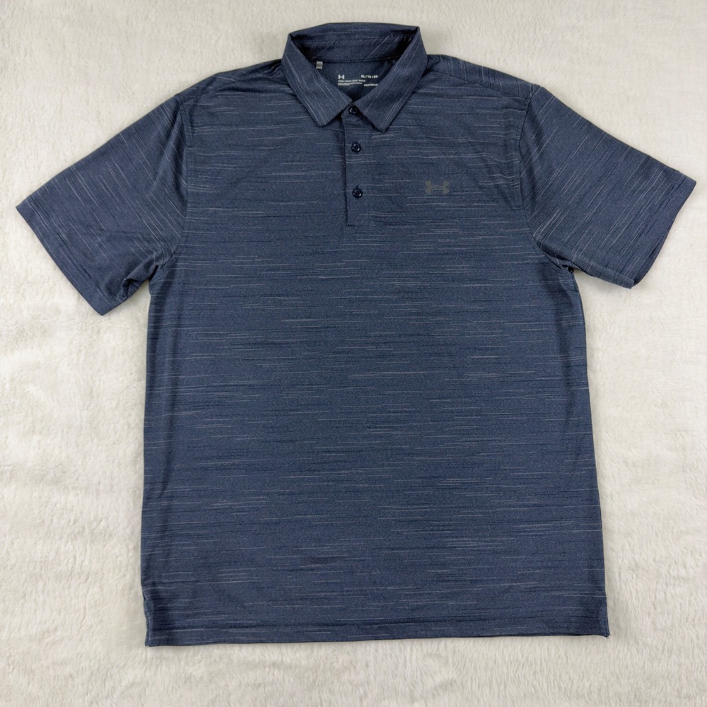 Under Armour HeatGear Mens XL Navy Blue Space Dye Short Sleeve Polo Shirt